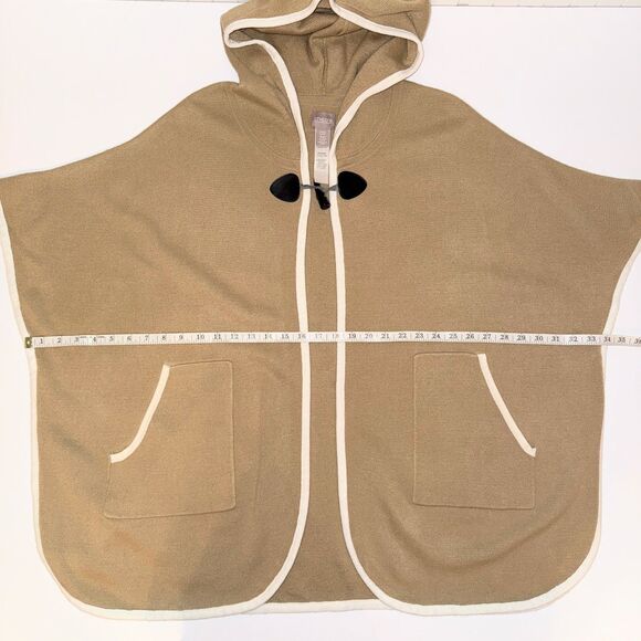 Chico’s Knit Poncho Cape Tan Cardigan Sweater Hooded Lagenlook Women One Size - Picture 8 of 15
